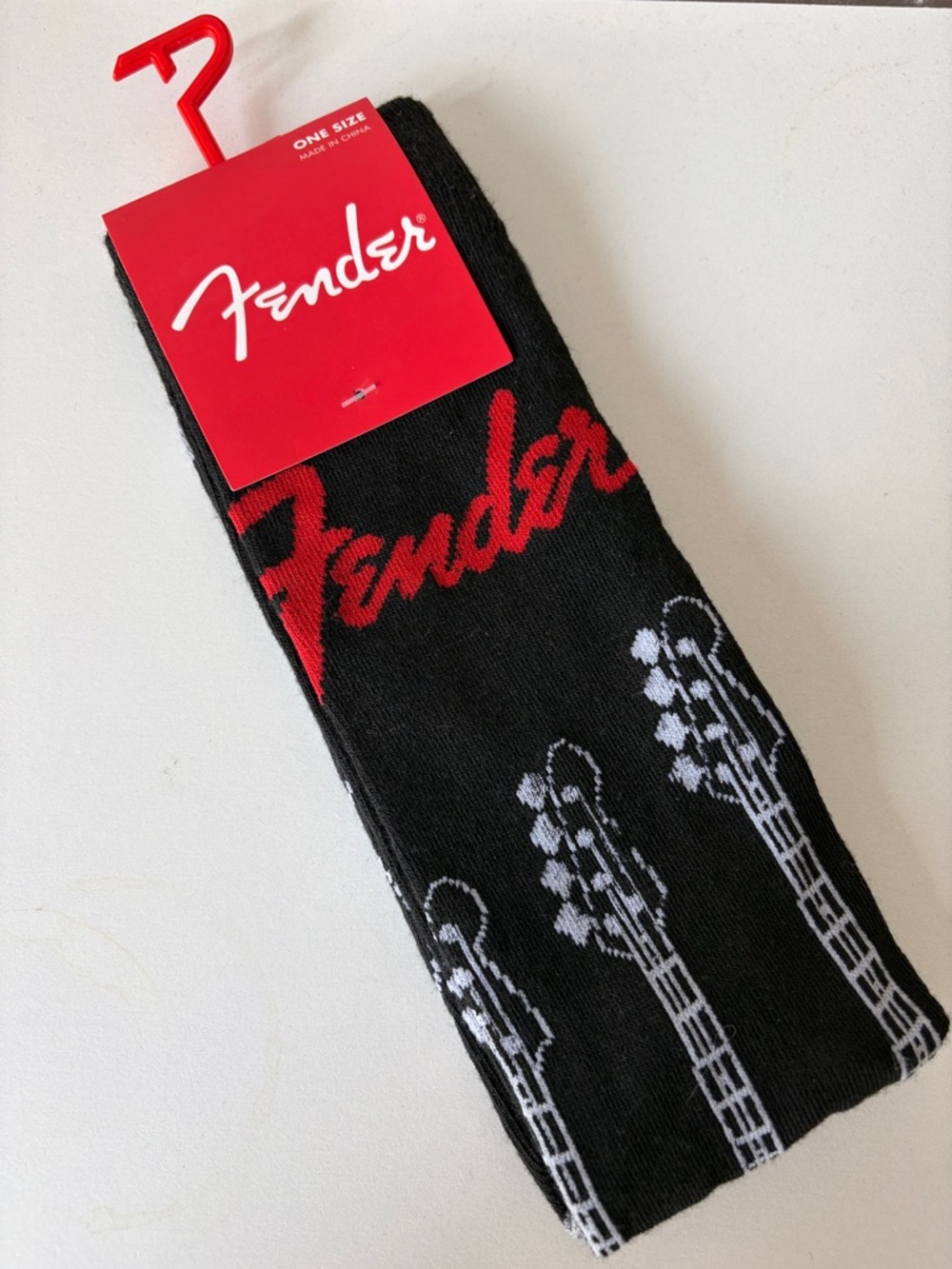 Fender Black Socks with Red Logo and White Headstocks